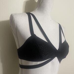 1 Sexy Bra Cross Lines Sexy Strappy Back Lightweight Lingerie No Pad SMALL Black